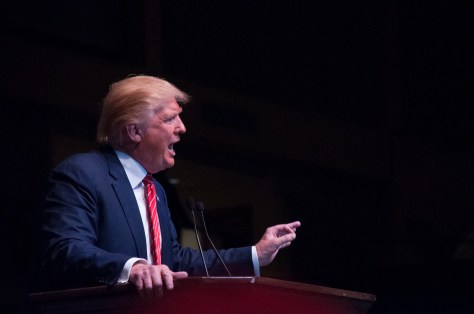 LESLIE ANNE GRAHAM Macon, GA 11/30/2015: Donald Trump addressed the crowds with a candid speech at the Macon Centreplex on Monday, November 30, 2015. 