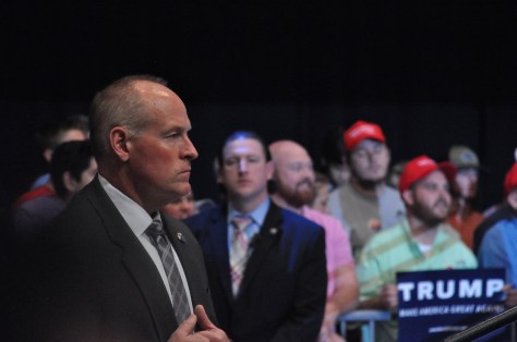 LESLIE ANNE GRAHAM Macon, GA 11/30/2015: Secret Service men stood guard at the rally for presidential candidate, Donald Trump, at the Macon Centreplex on Monday, November 30, 2015.